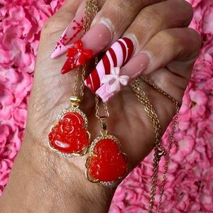 Gold and Red Buddha Pendant Necklace